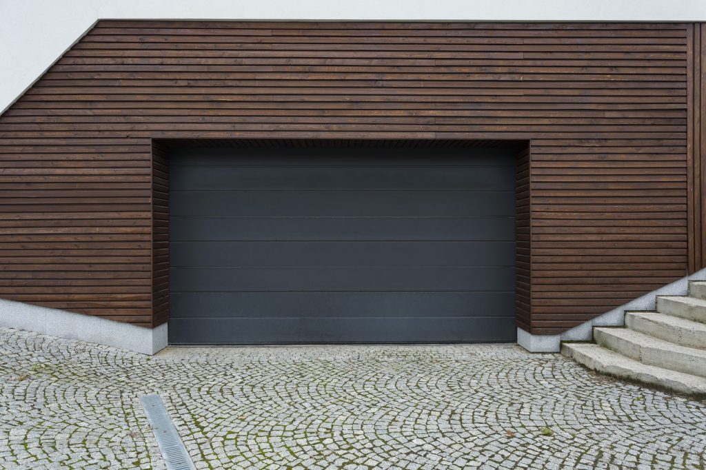 Black and wooden garage